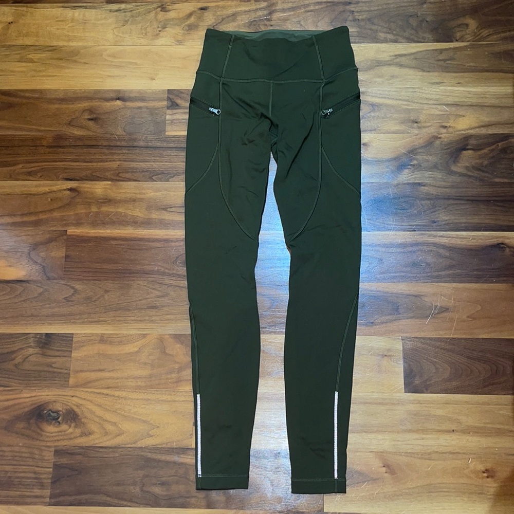 lululemon olive green leggings with zippers size 6